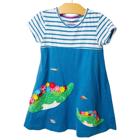 Mini Boden Blue Striped Dress with Turtle Appliqué - Picture 1 of 4